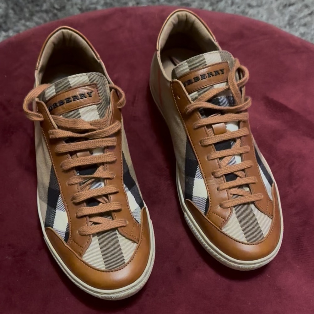 Burberry Tan and Brown Check Sneakers